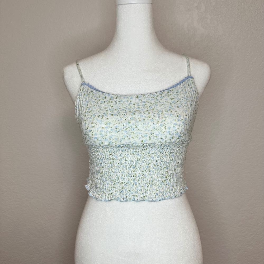 Cotton On Blue Floral Smocked Camisole Crop Tank Top Womens Size SP